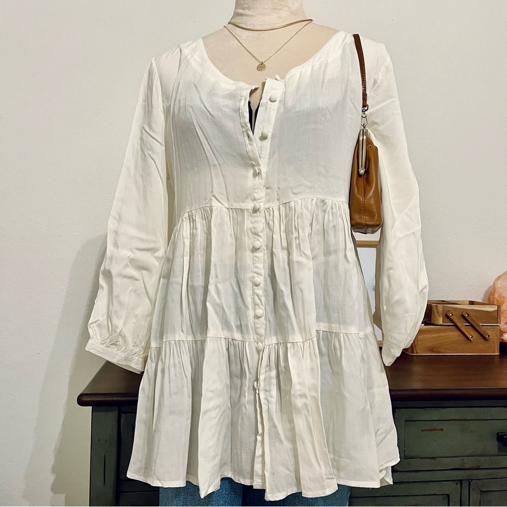 Umgee Women’s Tunic Dress Button Down Off White